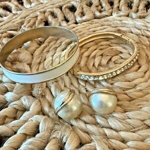 Lot of 3 Vintage Jewelry – Napier Enamel Bangle, Crystal Bracelet, Pearl Earring